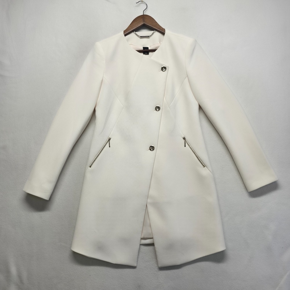 White House Black Market Women's White Asymmetrical Zipper-Pocket Coat Size XS